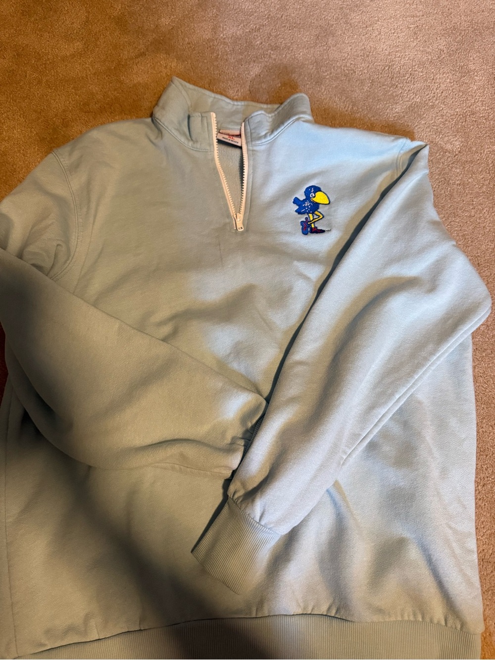 Light blue Quarter-Zip Pullover Sweatshirt with Embroidered Jayhawk
